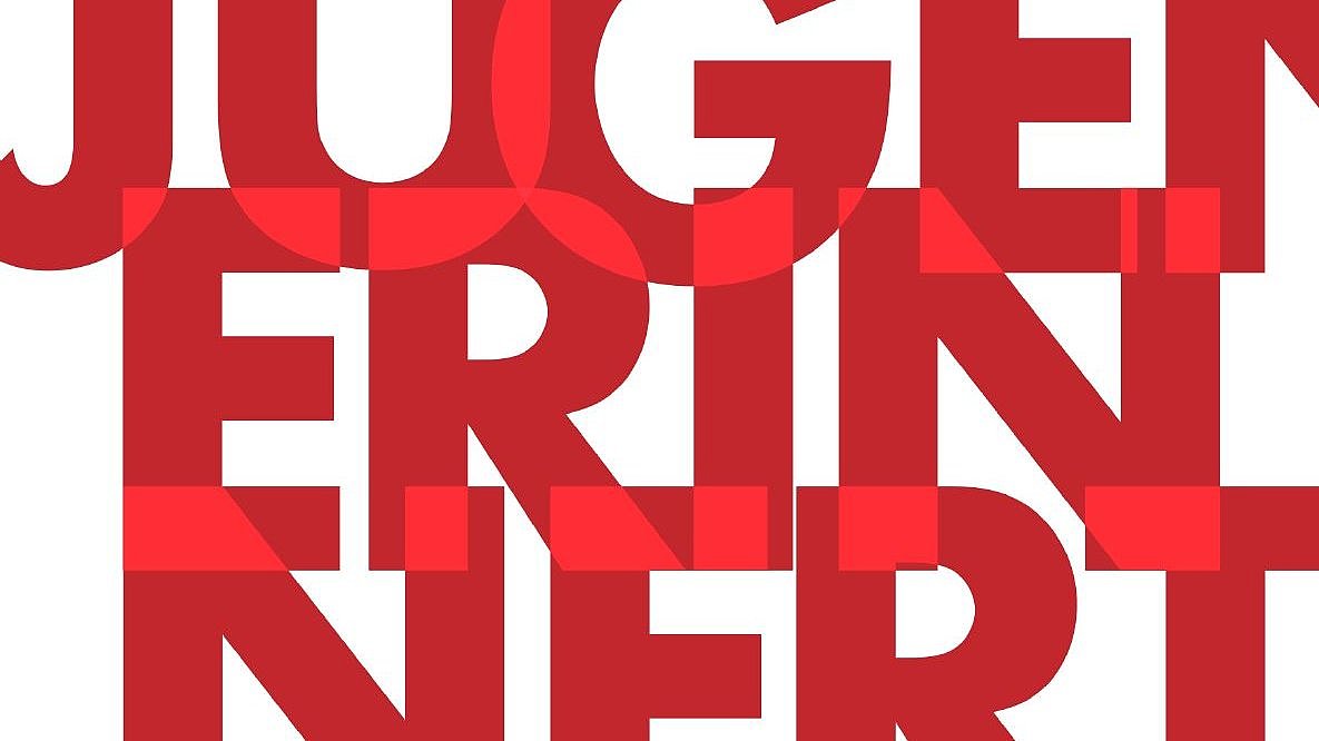 "Jugend erinnert" als ein in sich verschränkter Schriftzug in rot auf weiß